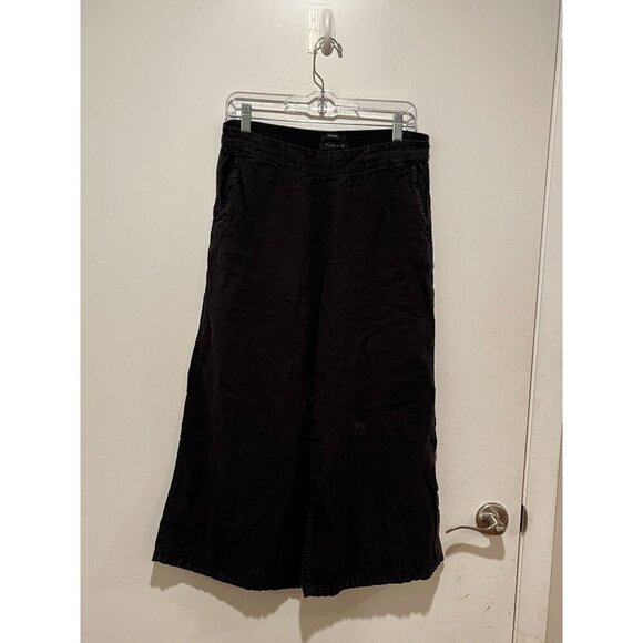 Tahari Black Linen Cropped Wide Leg Elastic Waist Women's Pants Size L - Picture 2 of 9